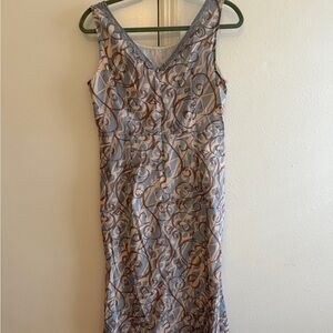 Elegant Blue and Brown Patterned Dress